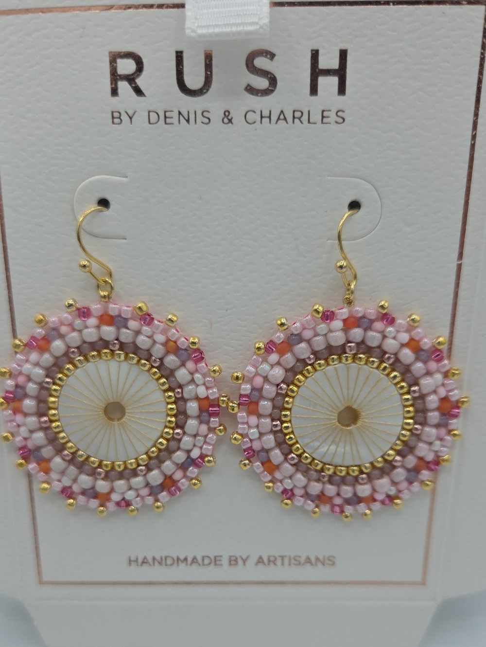 5 for $25! RUSH by Denis & Charles Pink Beaded Circle Drop Earrings
